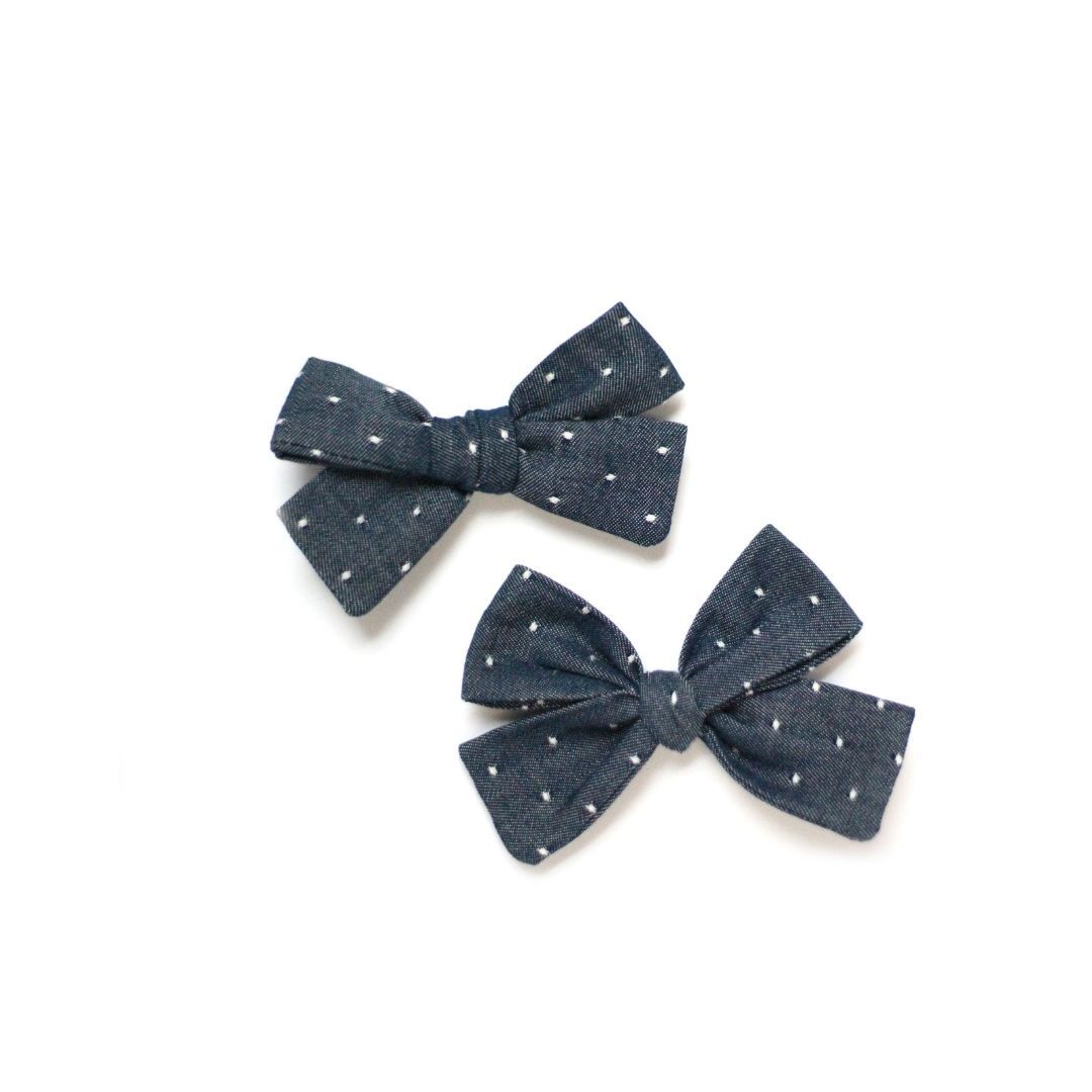 Blue Chambray Dot Hair Bow