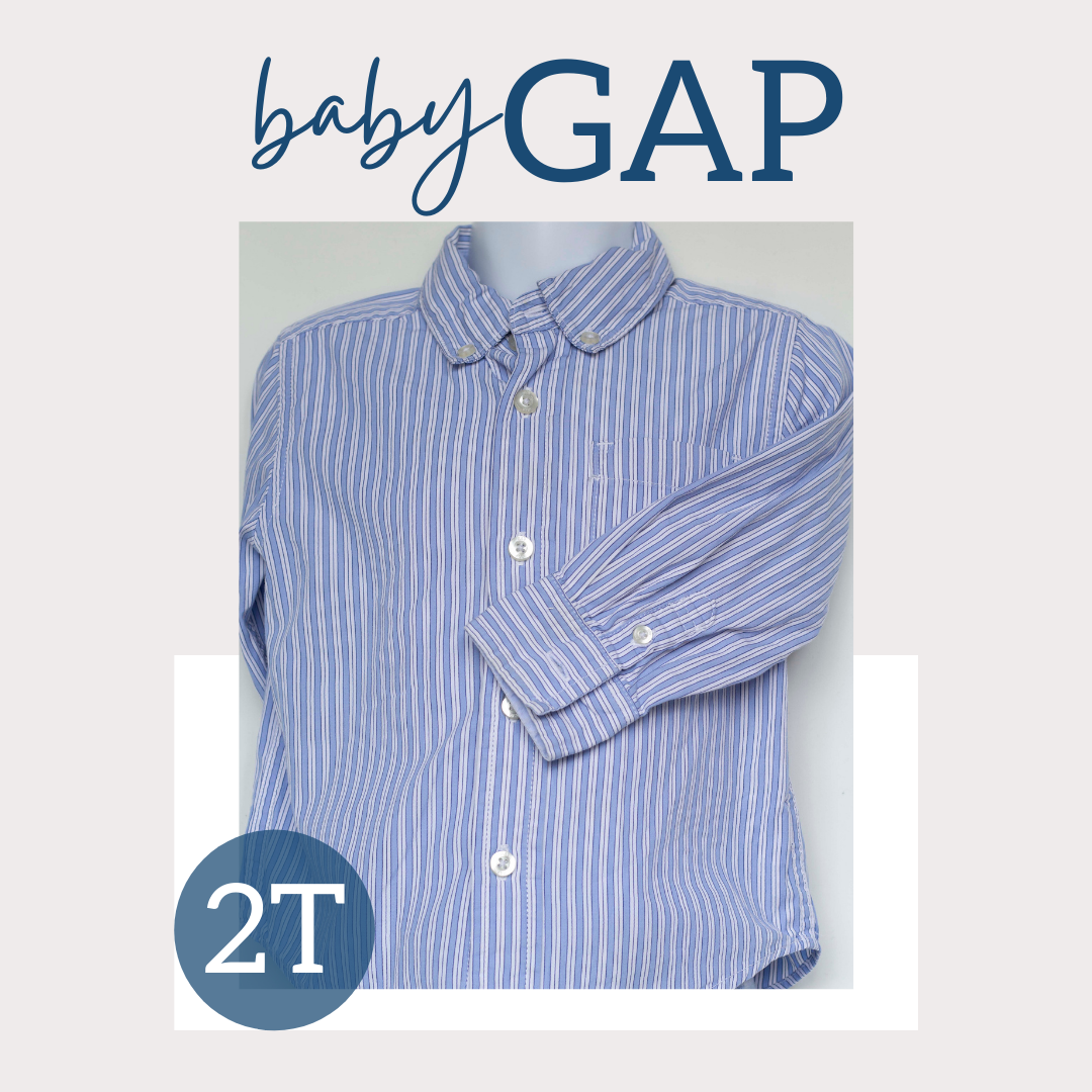 Button Front Shirt-Blue Stripe