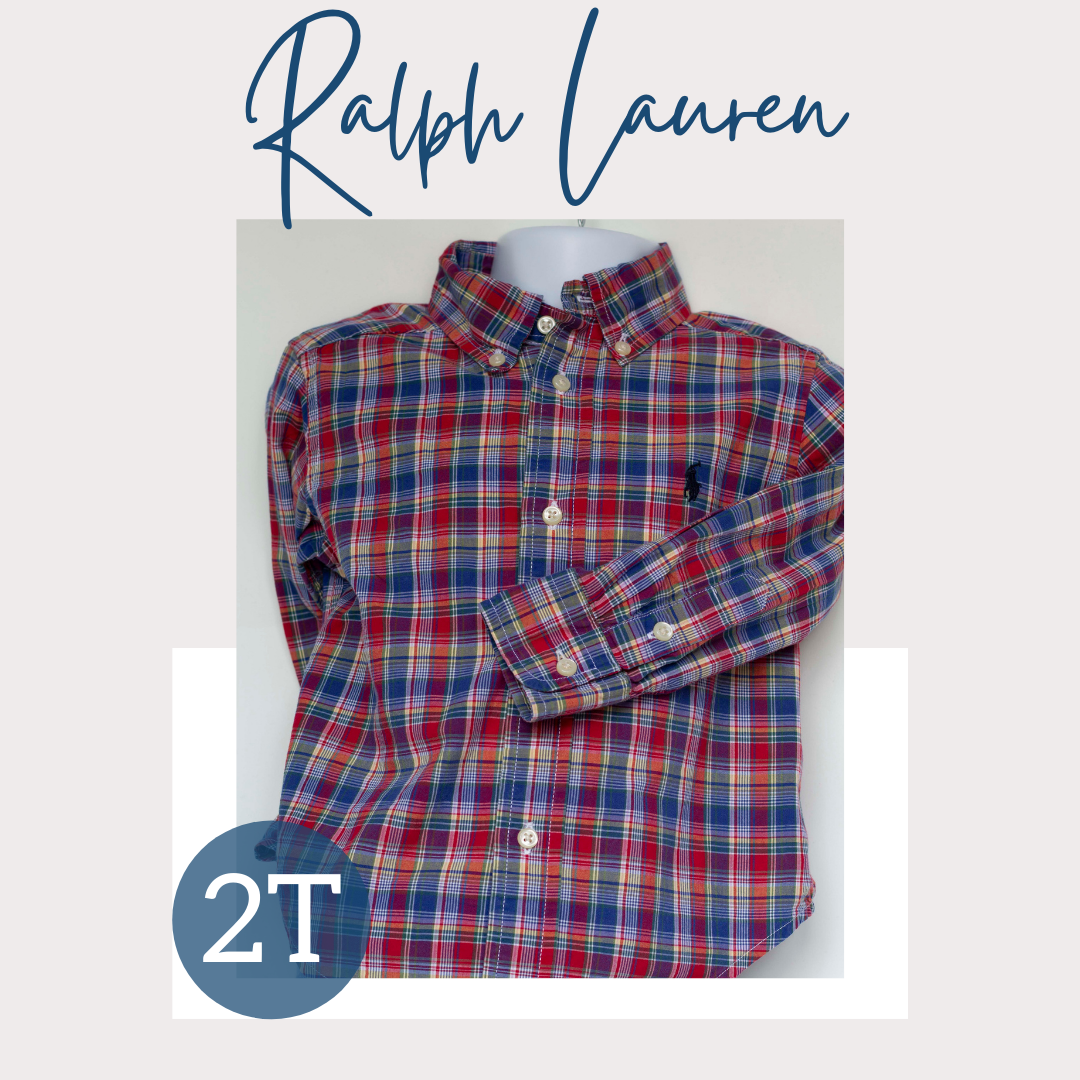 Button Front Shirt-Blue Red and Yellow Plaid