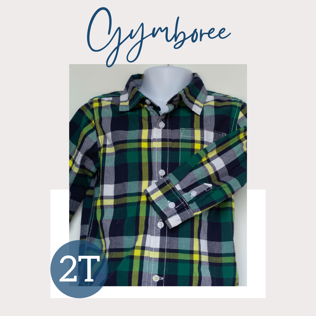 Button Front Shirt-Navy White Yellow and Green