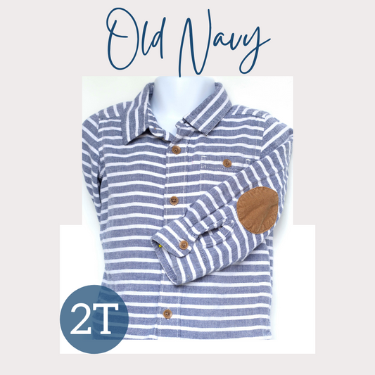 Button Front Shirt-Grey and White Stripe
