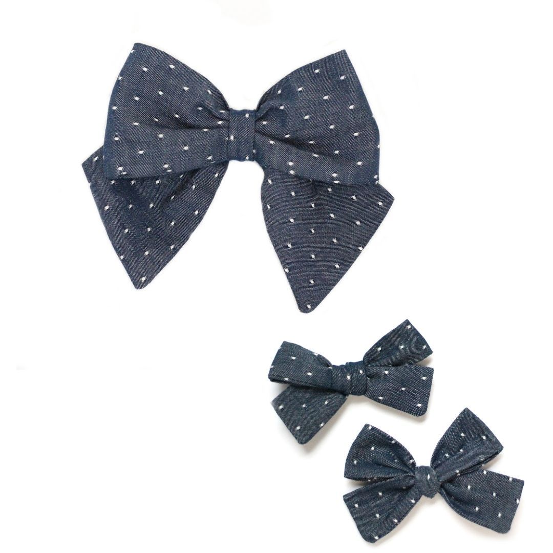 Blue Chambray Dot Hair Bow