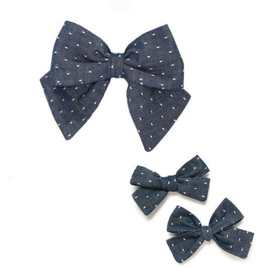 Blue Chambray Dot Hair Bow