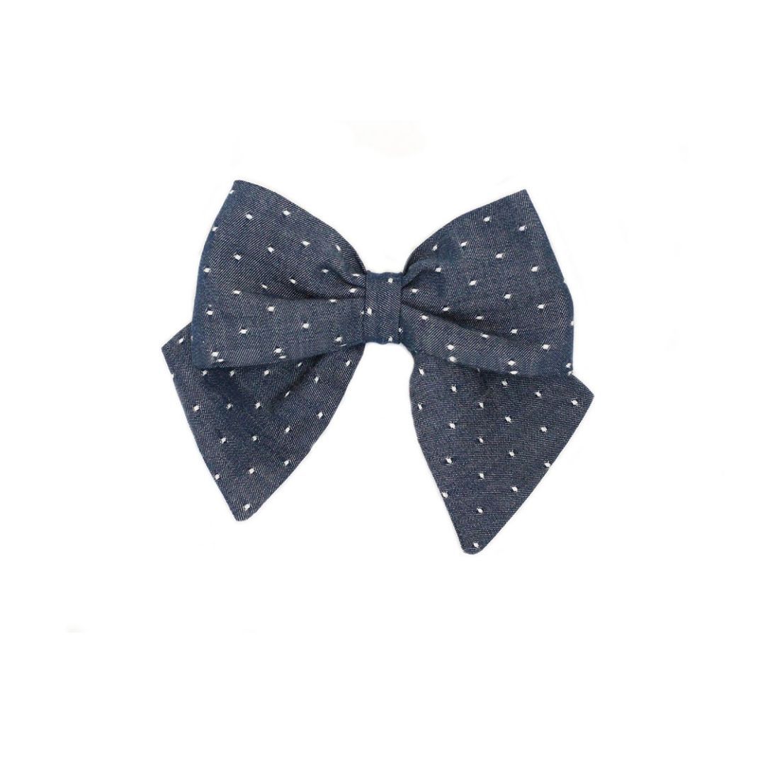 Blue Chambray Dot Hair Bow