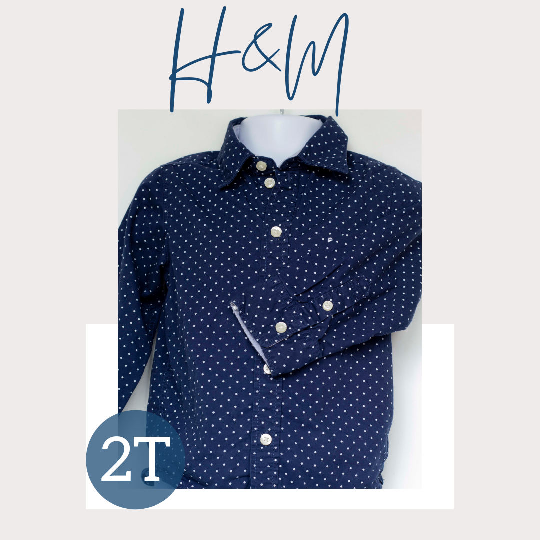 Button Front Shirt-Blue and White Polka-Dot