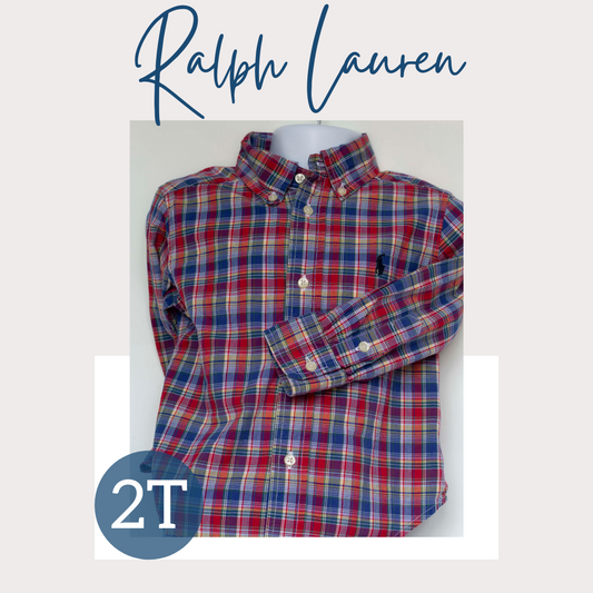 Button Front Shirt-Blue Red and Yellow Plaid