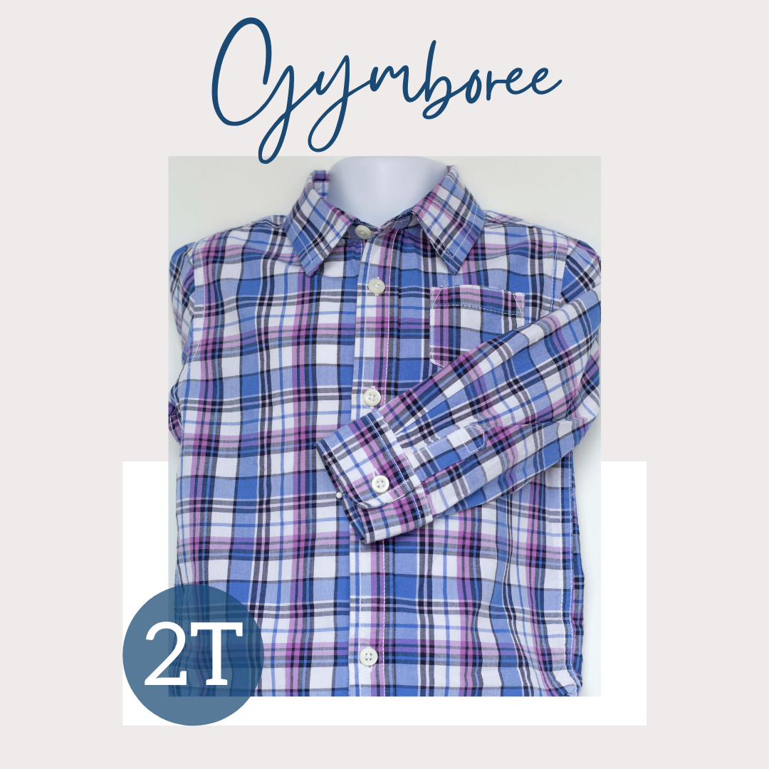 Button Front Shirt-Light Blue and Light Purple Plaid