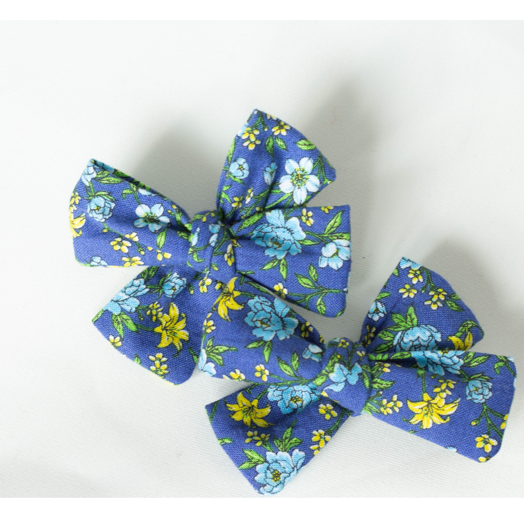 Blue Floral Blossoms Hair Bows