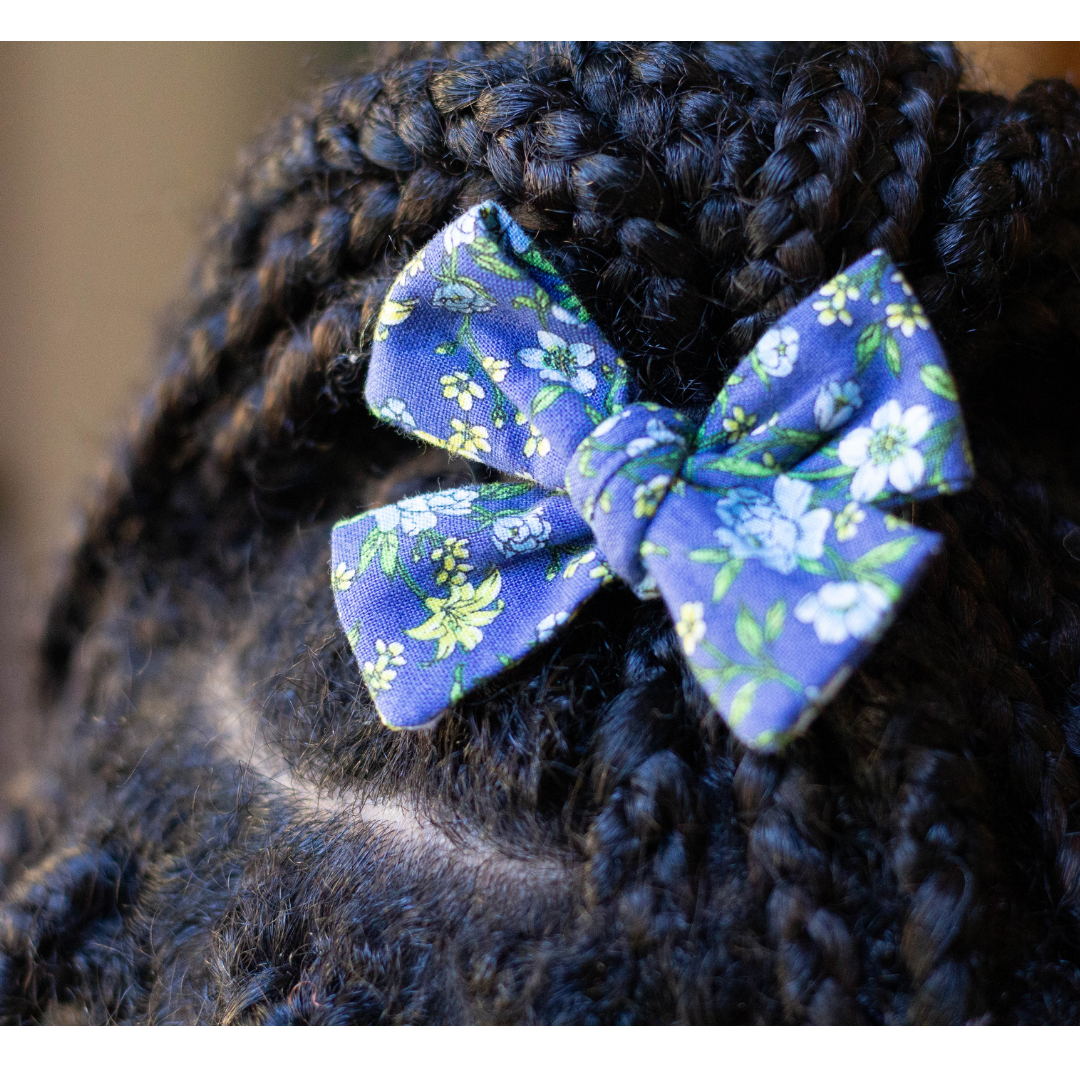 Blue Flower Blossom hair bow in braided hair