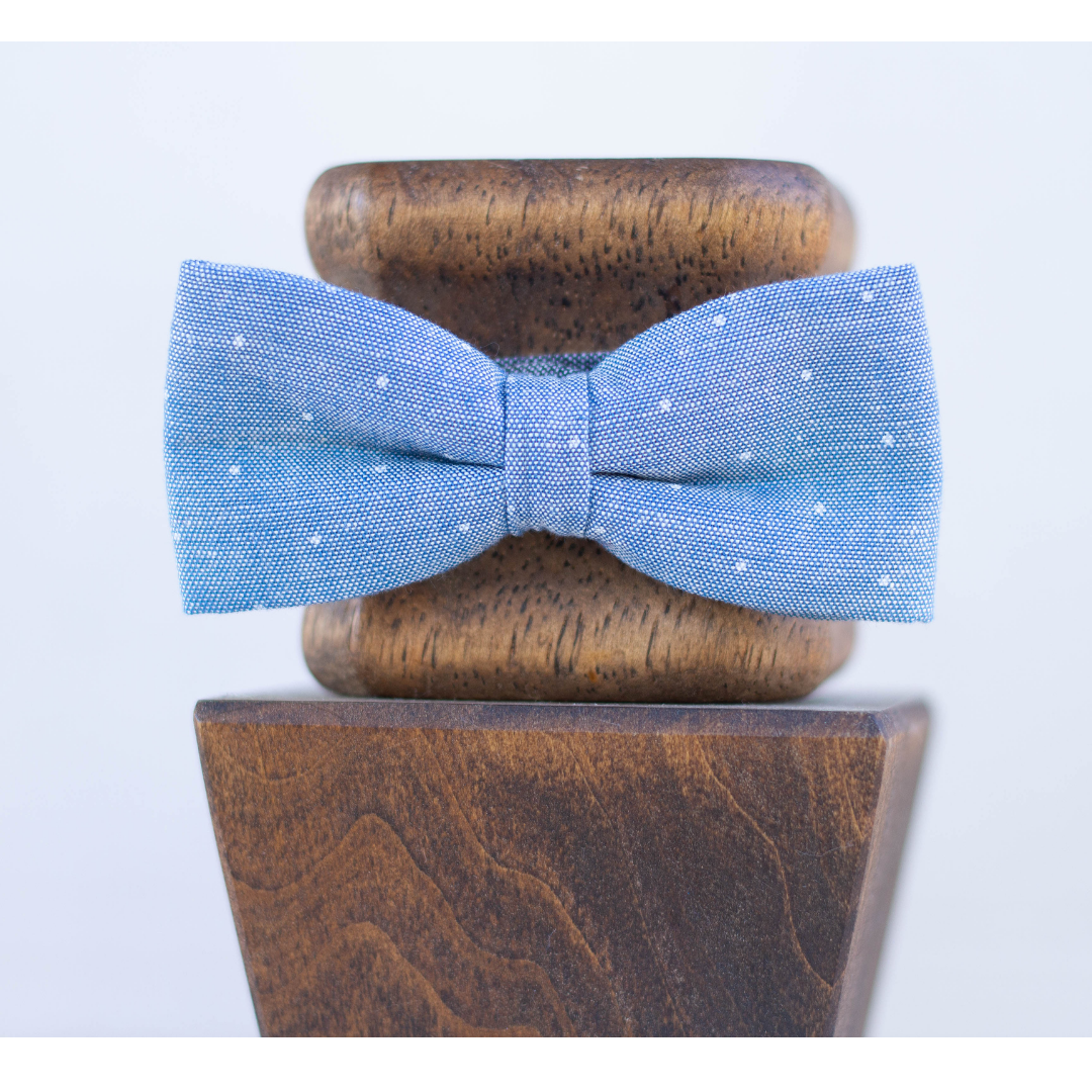 Light Blue Chambray white Dot Bowtie