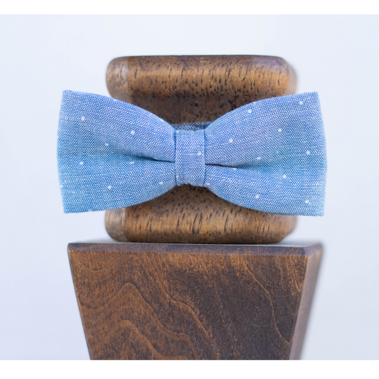 Light Blue Chambray white Dot Bowtie