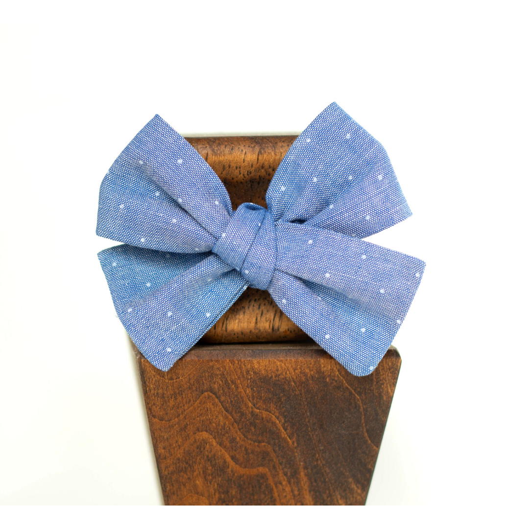 Light Blue Chambray Dot Hair Bows