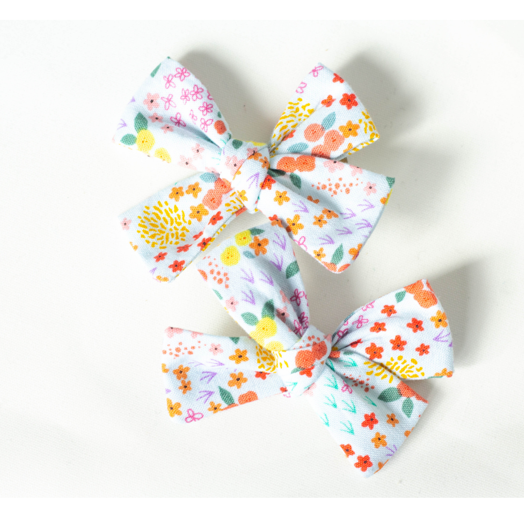 March Blooms pigtail hair bows