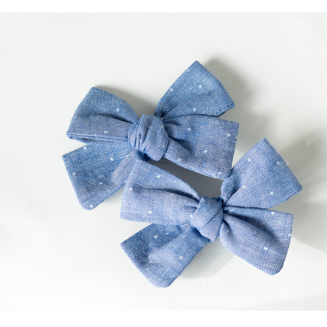 pigtail hair bows chambray light blue