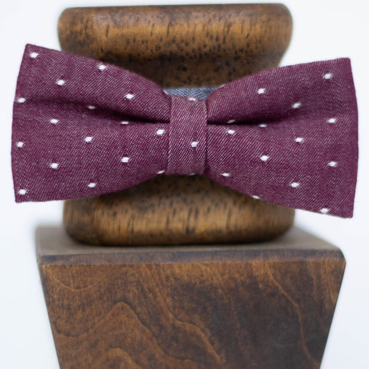 Maroon Chambray Dot Bow Tie